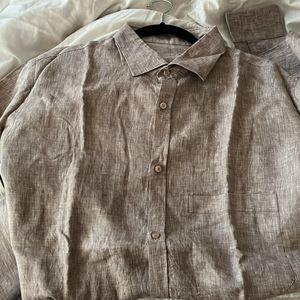 Linen Blend Shirt - Tan/Greyish Brown