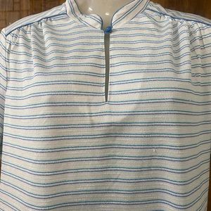 White Tunic Top With Blue Stripes