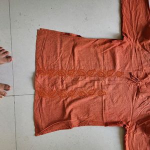 Orange Embroidered Fabindia Short Kurti