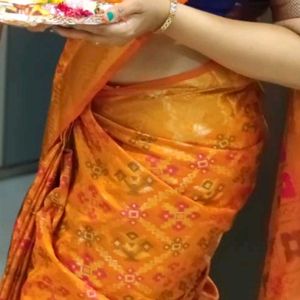 Orange Silk Blend Saree