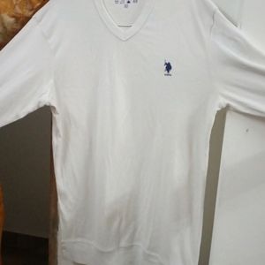 XL. US. Polo ASSN. Men White Solid Cotton T-shirt