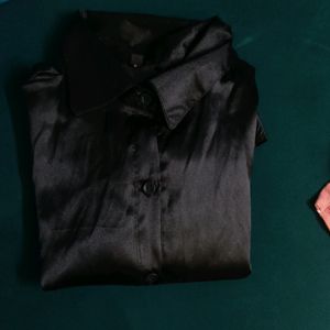 Black Satin Formal Shirt For Women