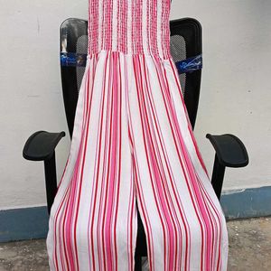 White and pink striped basic jumpsuit