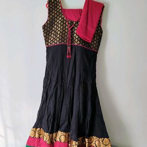 Black Chanderi 3 Piece Kurta set Salwar Suit