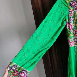 Festive Peacock Green Anarkali Dress ❤️