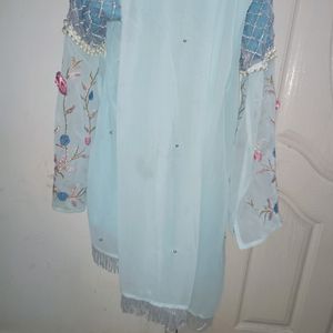 Sky Blue Kurti With Full Sleeves