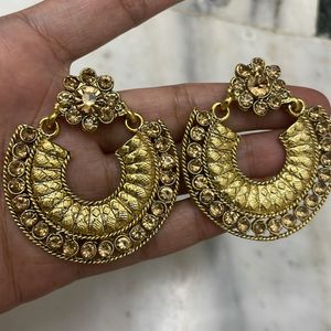 Stone Studded Golden Earrings