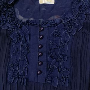 Blue Top With Net Embroidery