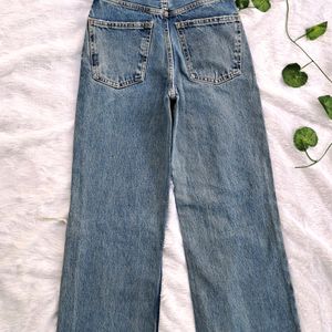 Zara New Ripped Wide Leg Jeans