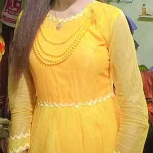 Beautiful Party Wear Yellow Layers Dress