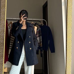 Navy Blue Notched Lapel Coat