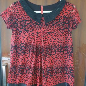 Red Animal Print Top