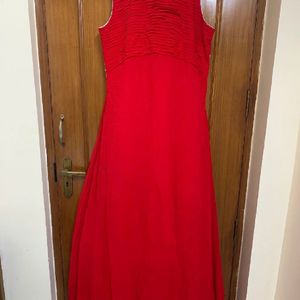 Red Long Flared Gown With Heavy Embroidery