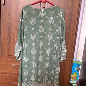 Olive Green Kurta With Mirror Work