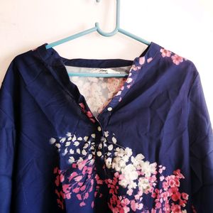 Navy Blue Floral Printed Top