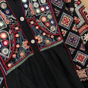 Black Embroidery A Line Dress