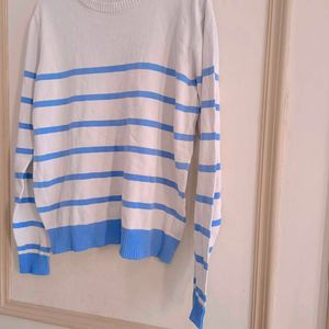 White Coloured Sweatshirt With Blue Strip For Men