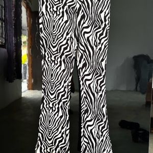 Animal Print Flared Trouser With Slit Hem