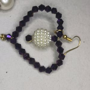 White Pearl And Purple Crystal Bead Nacklace Set