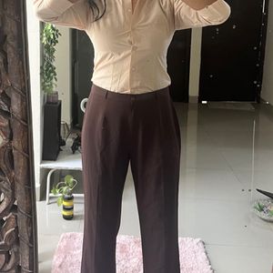 Brown Straight creased leg trousers size- 34