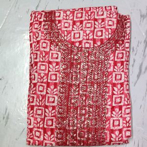 Pure Cotton Red Colour Suit Fabric Unstitched