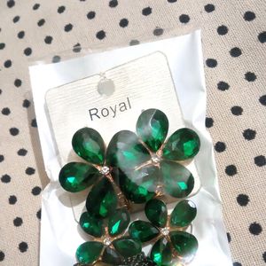 Long Green Stone Earrings With Nail polish