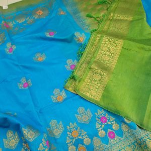 Sky Blue Banarasi Soft Silk Saree