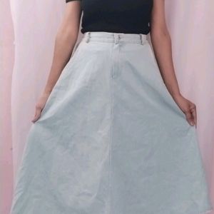 Blue Denim Flared Frock Skirt