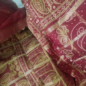 Bridal Saree Rust Red Chunri Complete New