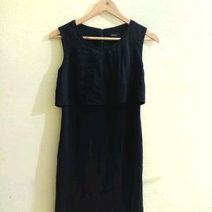 One Piece Black Tunic Dress Half Sleeves With Doub