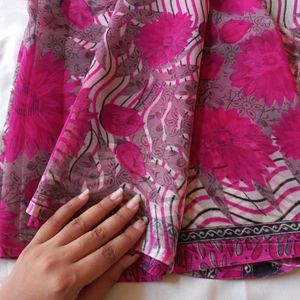 Pink Flower Print Saree