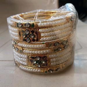 Kundan + Moti Bangles ( Pair Of Both Hand's)