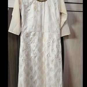 Cream Long Frock With Kothi