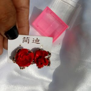 Velvet Red Rose Studs