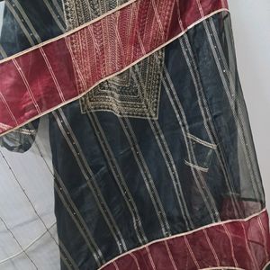 Umbrella Pattern Kurti Pants And Net Dupatta