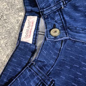 Printed Blue Jeans With Zipper On Bottom