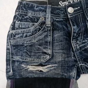 Charcoal Black Spicy Denim Ribbed Shorts