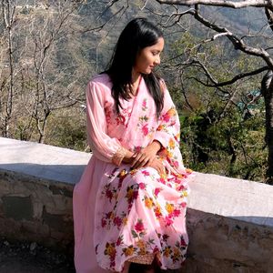 Anarkali Kurta With Floral print Duppata Set