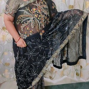 Black Partywear Saree Heavy Work, Bust 46