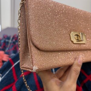 Rose Gold Glittery Clutch With Sling