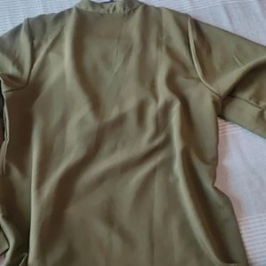 Women's Olive Frill Neck Formal Party Top