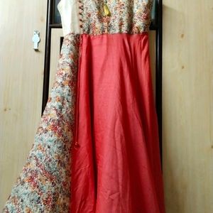 Orange Ethnic Floor Length Gown Affordable