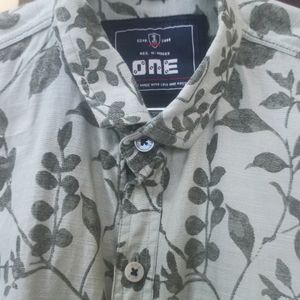 One Brand Olice Color Floral Print Shirt