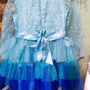 Layered Net Girls Frock With Satin Lining