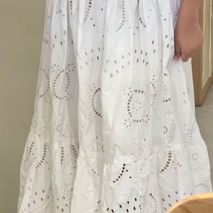 Long white skirt with chikan work