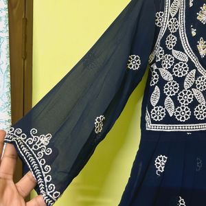 Navy Blue Chikankari Long Kurti