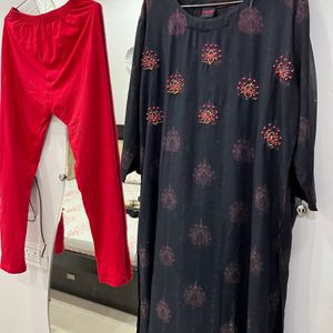 Combo - Black Kurta With Red Leggings