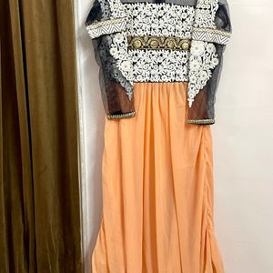 Designer Peach Dress Set With Embroidery Work