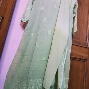 Pista Green Pure Georgett Chikankari Kurta Set