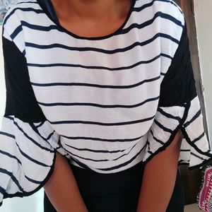 Tshirt For Women With Black Striped Top